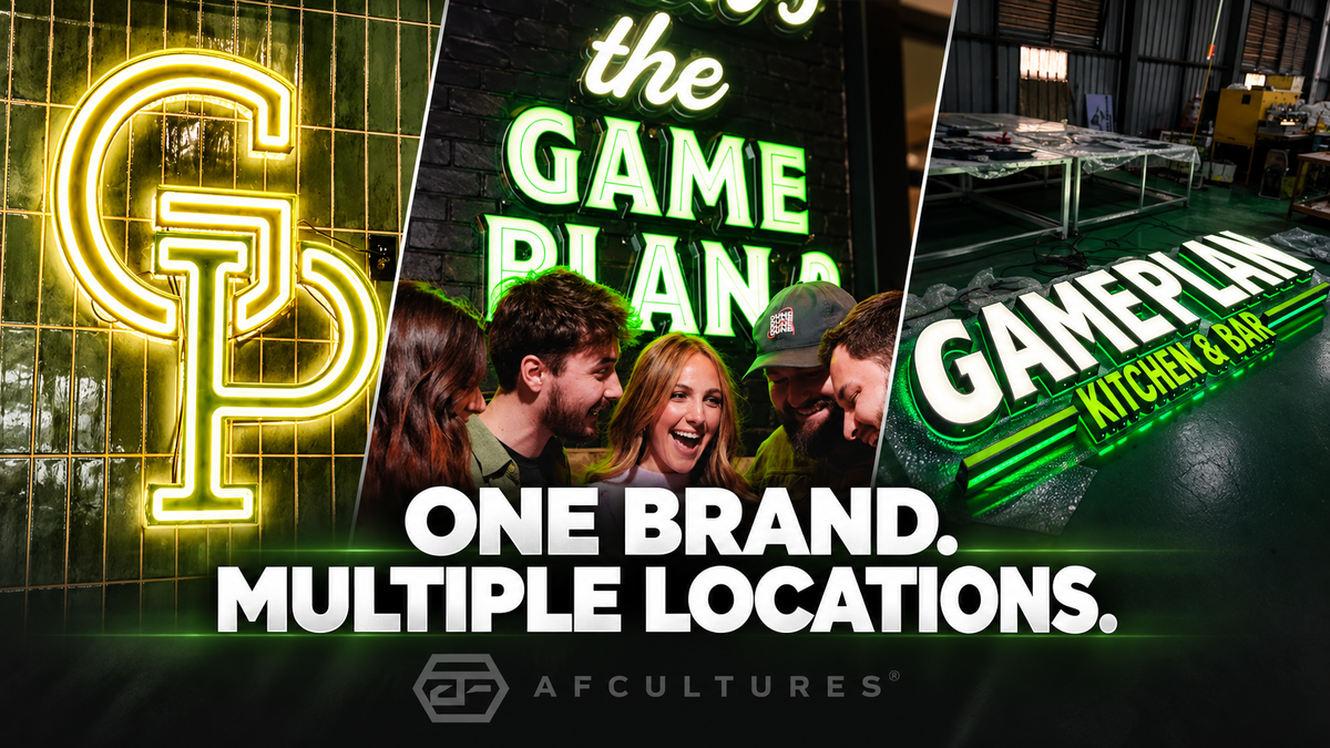 Game Plan restaurant signs showing consistent branding across locations