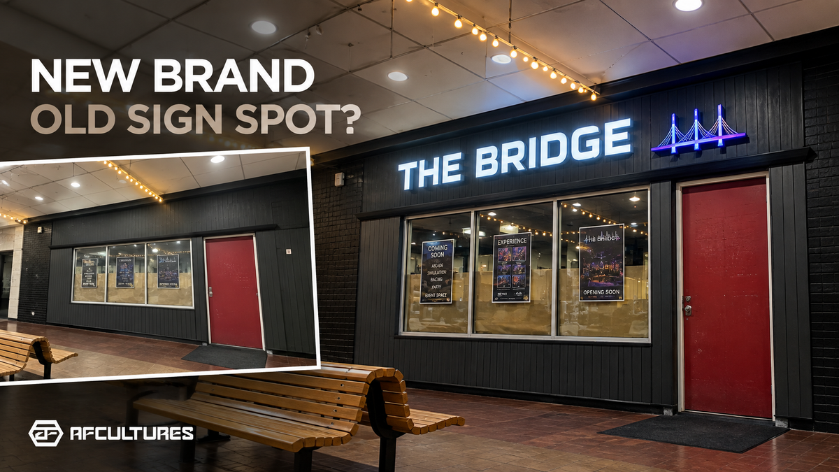 Business storefront before and after a sign replacement