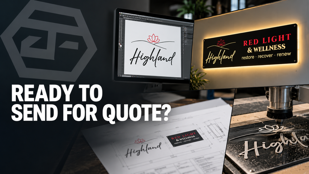 Sign project artwork and production documents prepared for a manufacturing quote