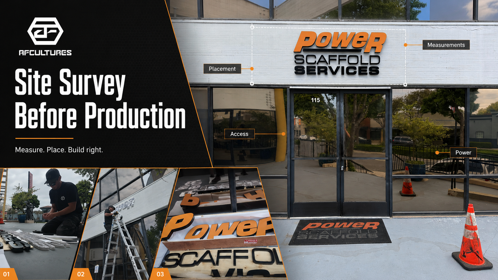 Site survey before sign production for custom business signage planning