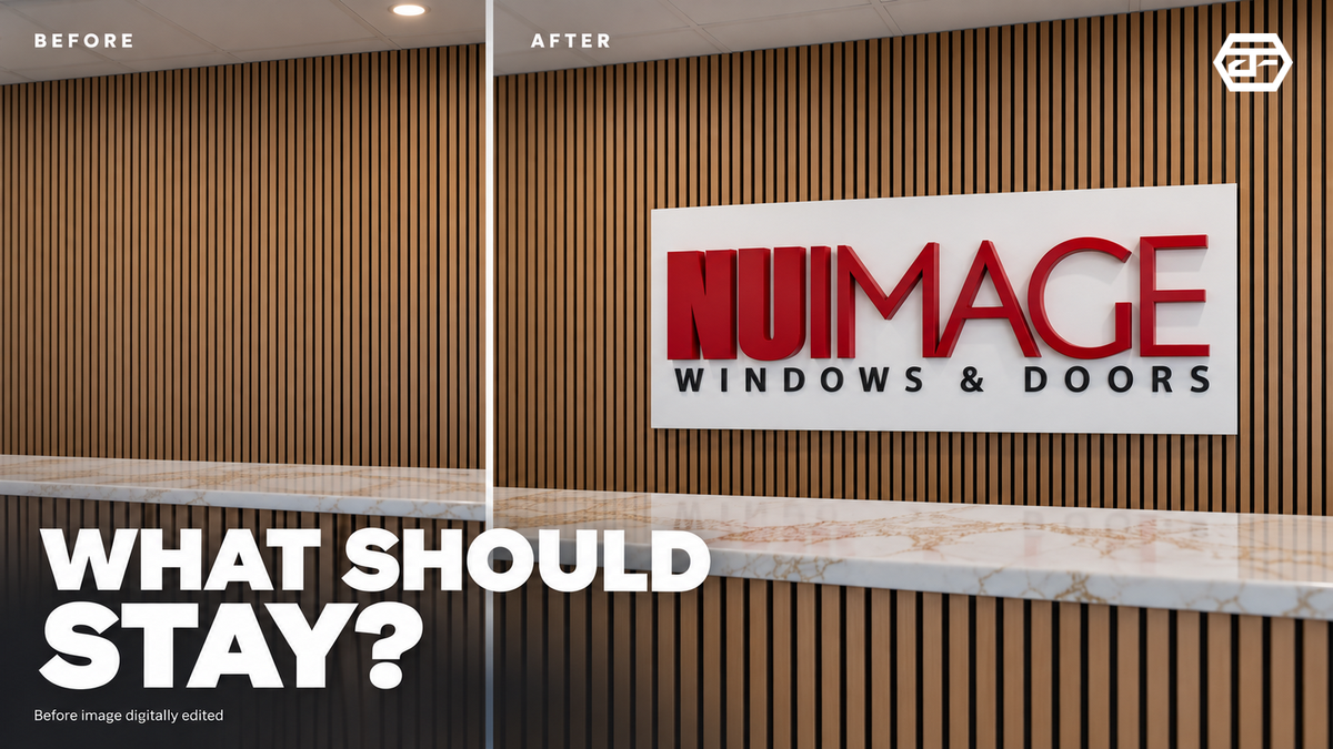 Established business signage shown within a refreshed physical brand environment