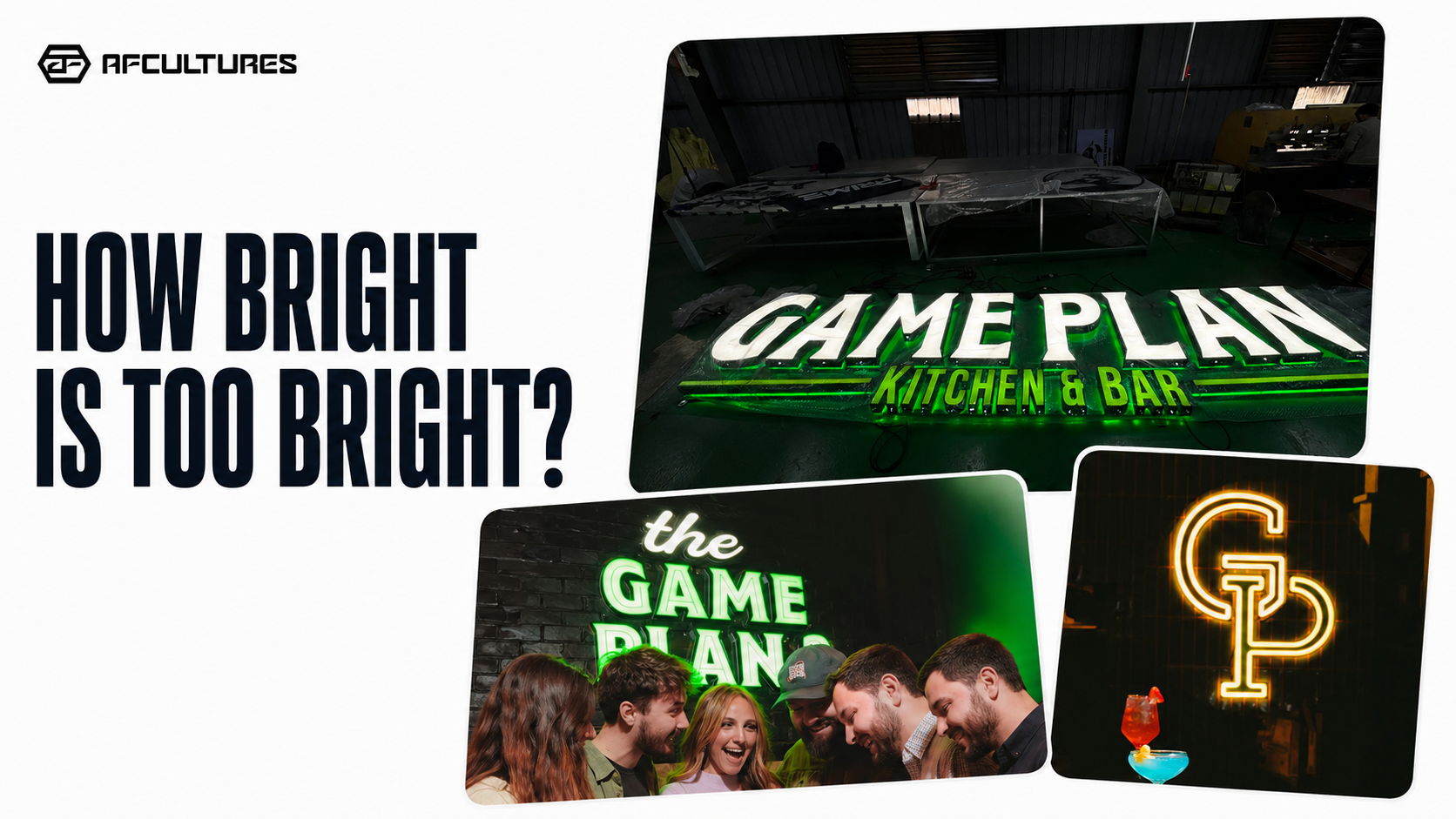 Game Plan indoor illuminated restaurant sign with controlled green lighting