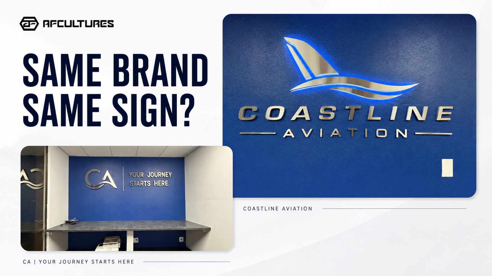 Two Coastline Aviation signs showing consistent branding with different visual hierarchy