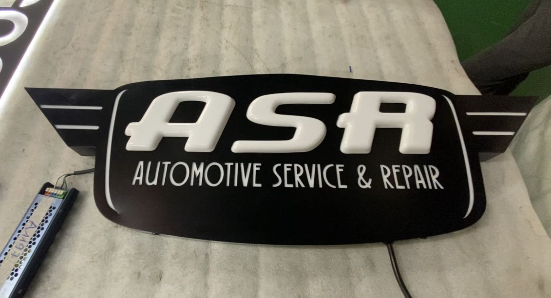automotive service and repair logo with 3d signs for business branding