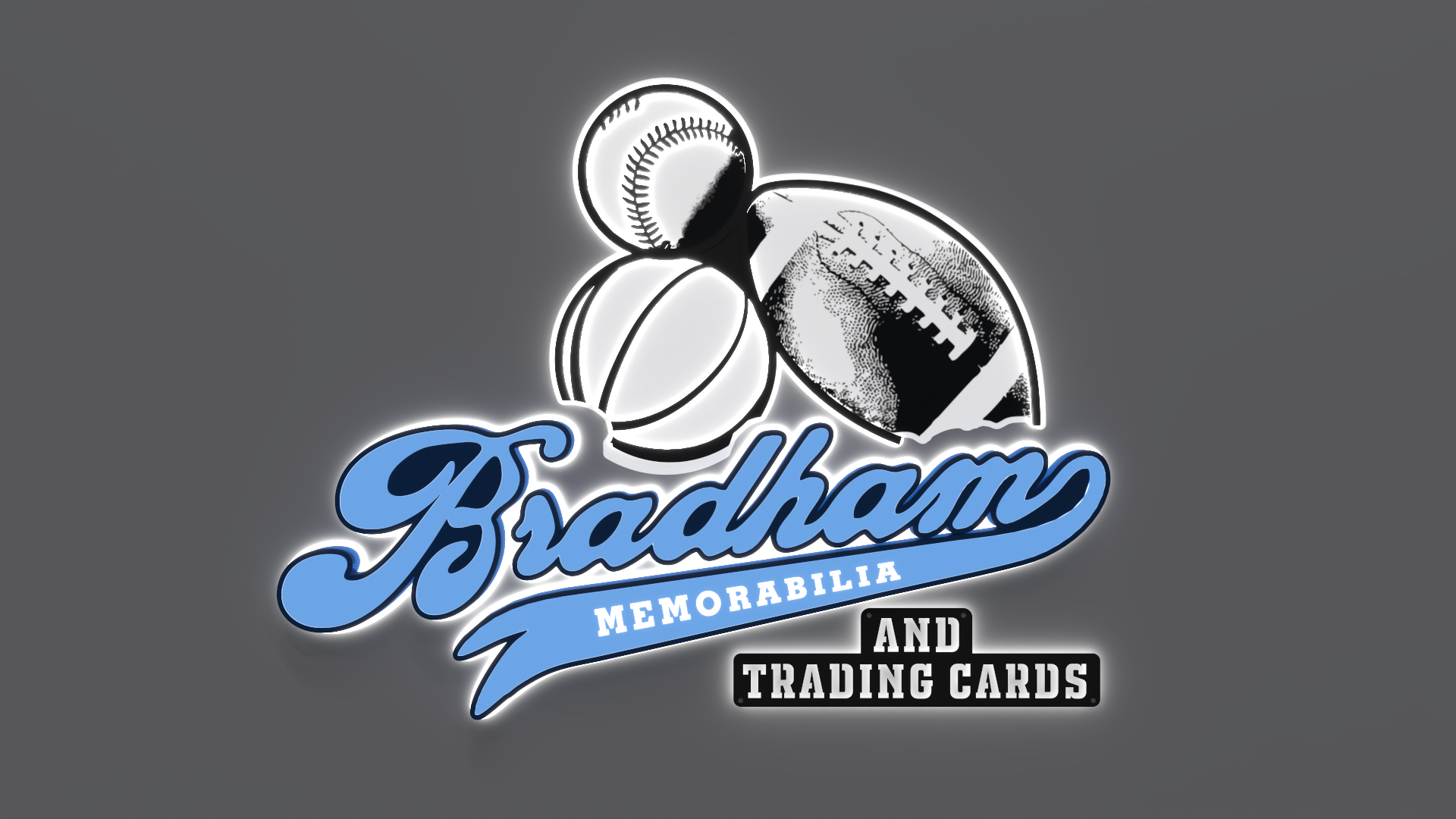 bradham memorabilia and trading cards retail display with 3d signs