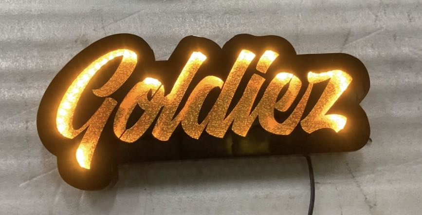custom 3d signs for goldiez arts and entertainment business