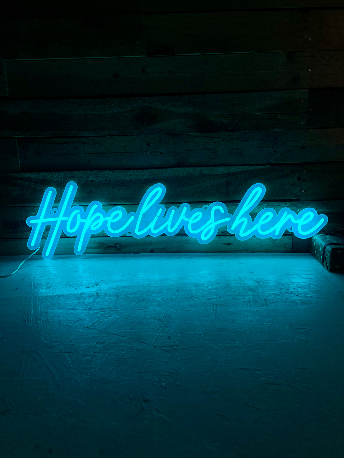 hope lives here podcast logo with led neon flex signs