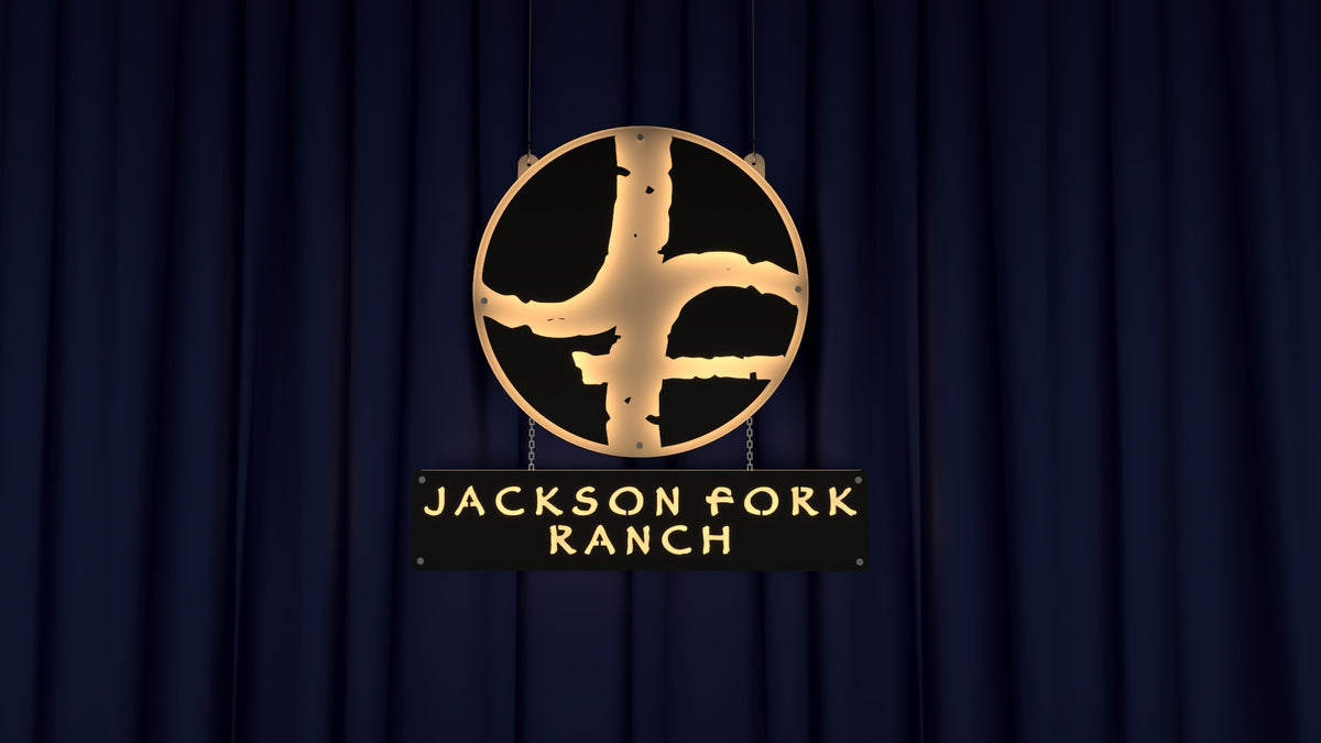 jackson fork ranch branded metal sign for agriculture display
