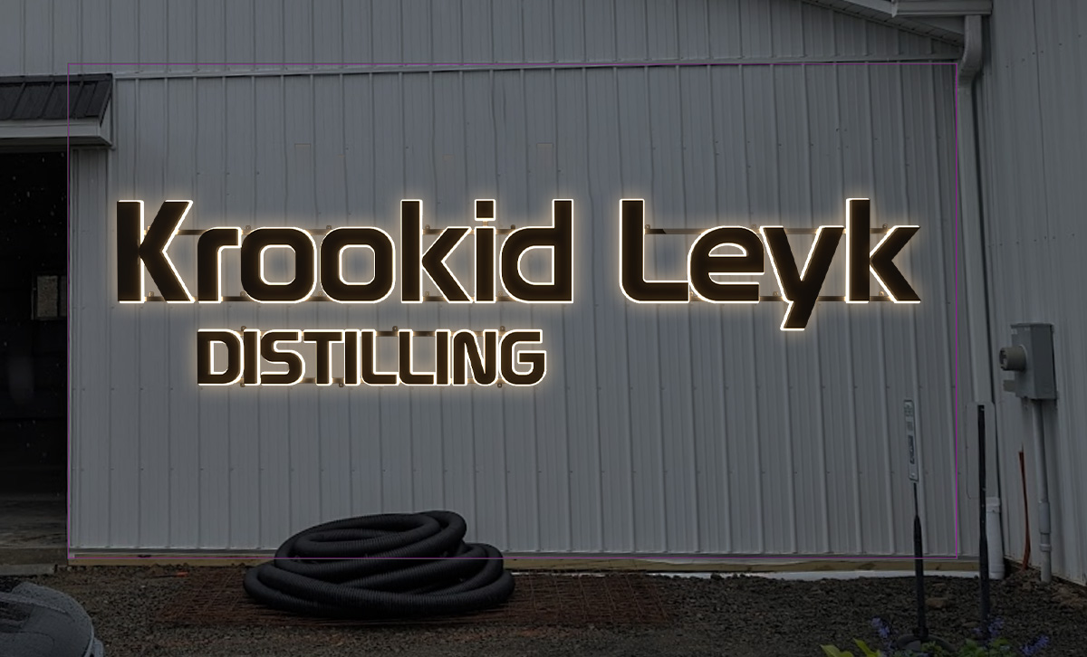 krookid leyk distilling agriculture 3d signs branding