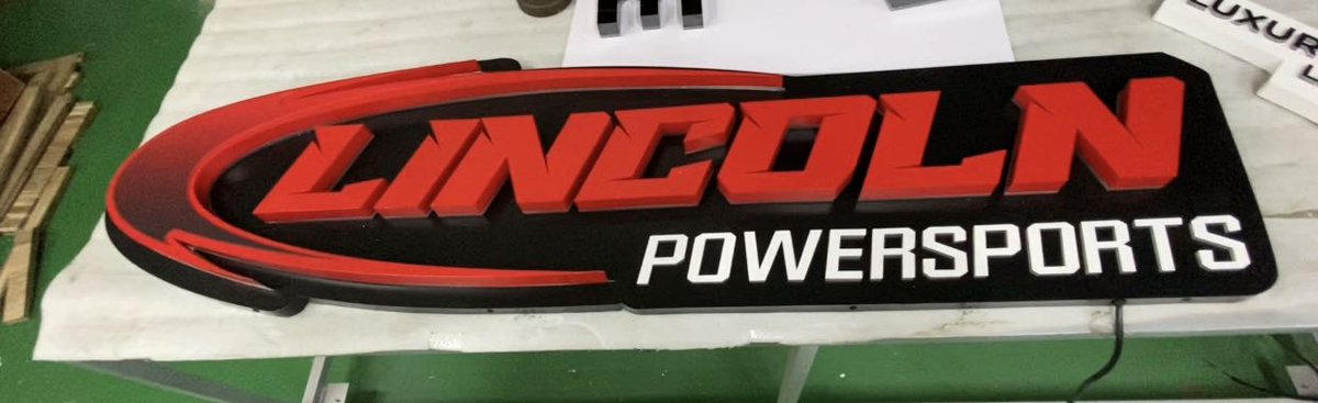 lincoln power sports retail location with 3d exterior signage