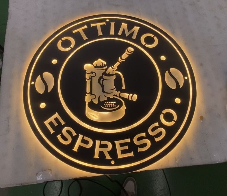 optimo espresso branded metal sign displayed in a restaurant or bar setting