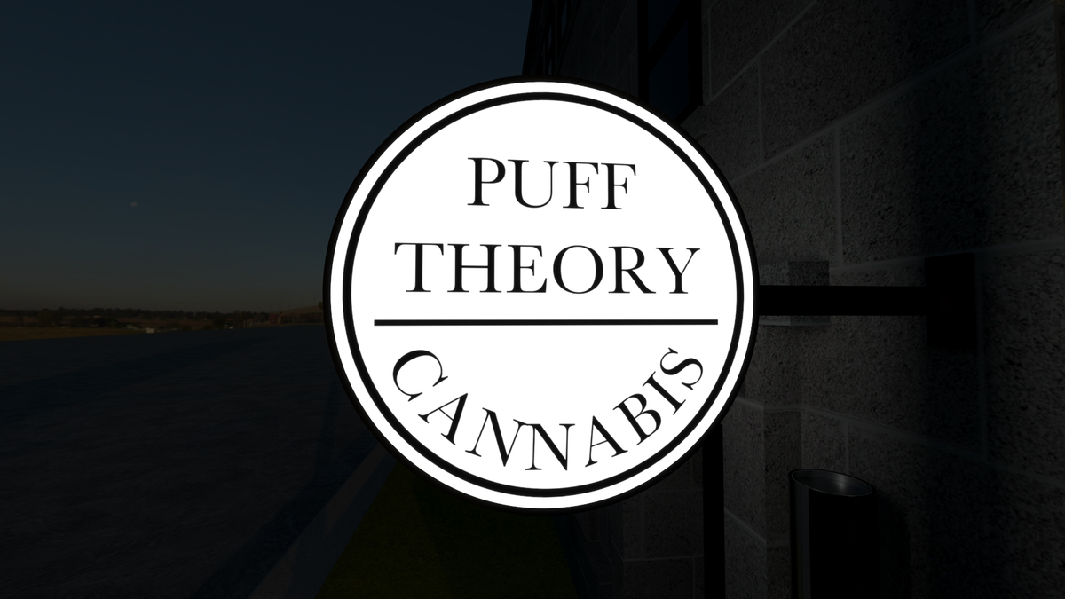 puff theory cannabis retail storefront with custom 3d signs