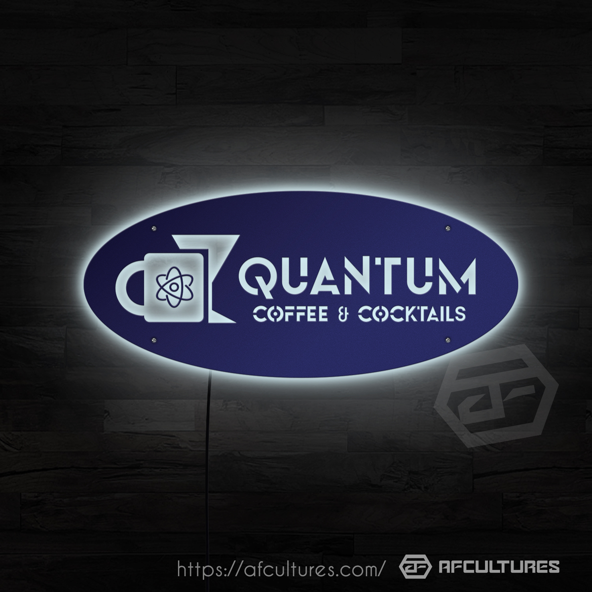 quantum illuminated metal sign for restaurant and bar entrance