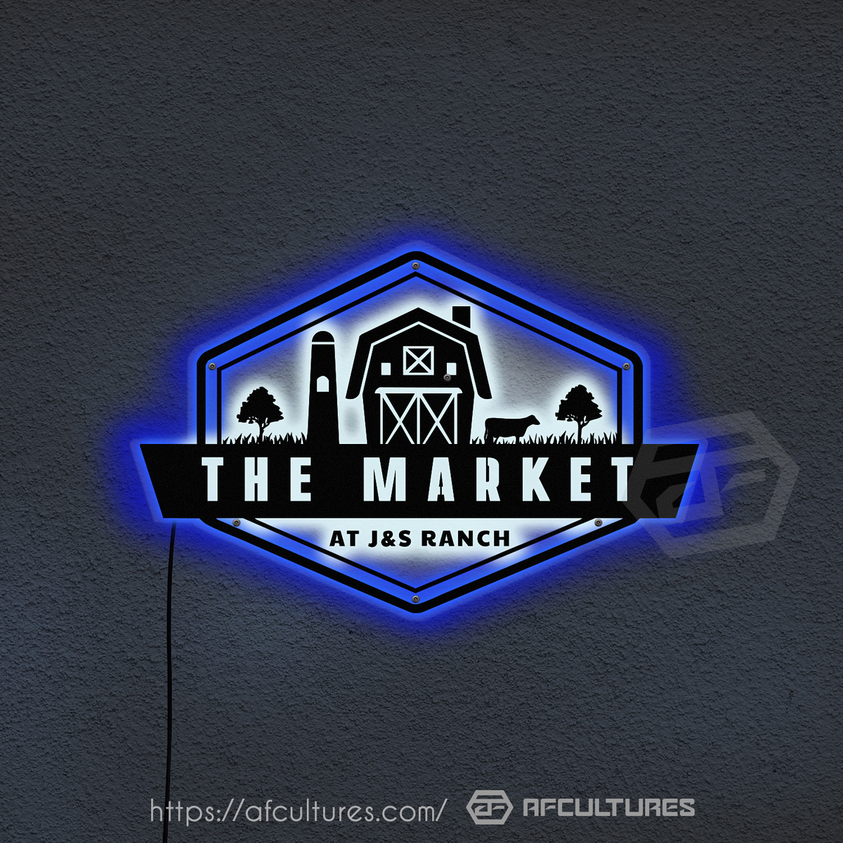 metal signs featuring agriculture themes at the market at js ranch