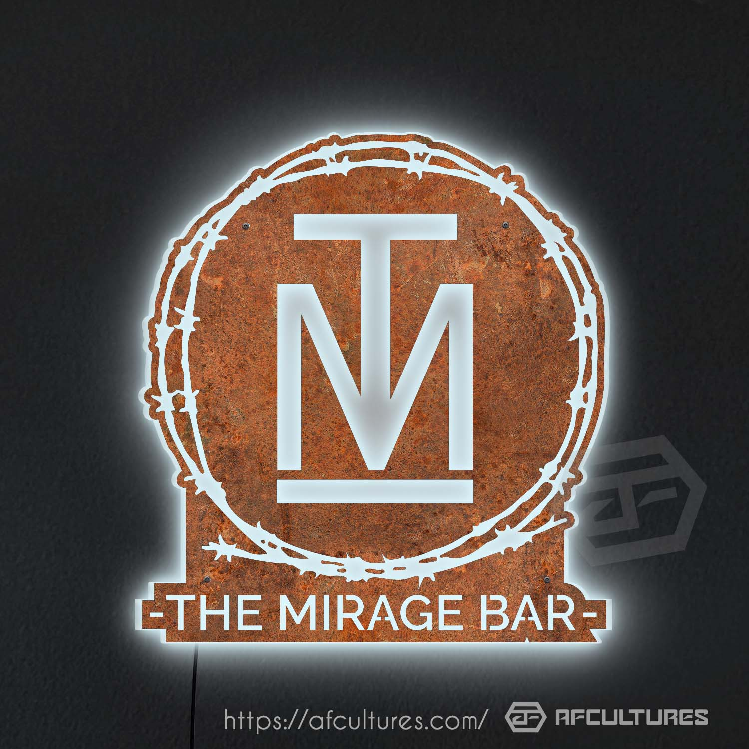 metal signs with the mirage logo for restaurants and bars