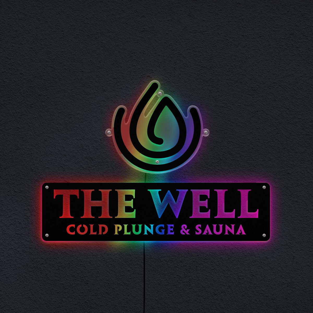 metal signs with the well healthcare branding