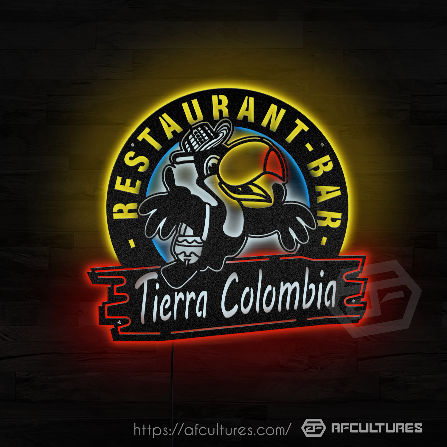 metal sign for tierra colombia restaurants and bars