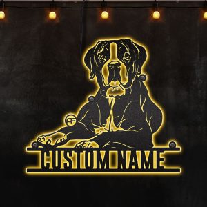 Custom name Boxer Dogs Afcultures RGB Led Lights Metal Wall Art