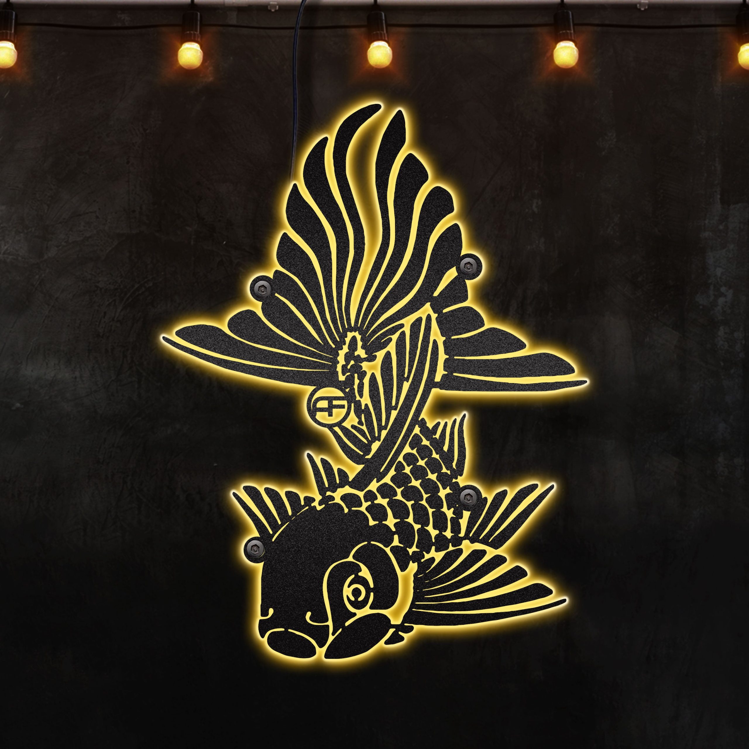 School of Fish Afcultures RGB Led Lights Metal Wall Art, Fishing