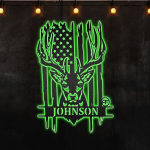 Custom US Deer Hunting Afcultures RGB Led Lights Metal Wall Art,  Personalized Hunter Name Sign Decoration For Room, Buck Head Deer Outdoor  Home Decor - Afcultures- Signage Making Company