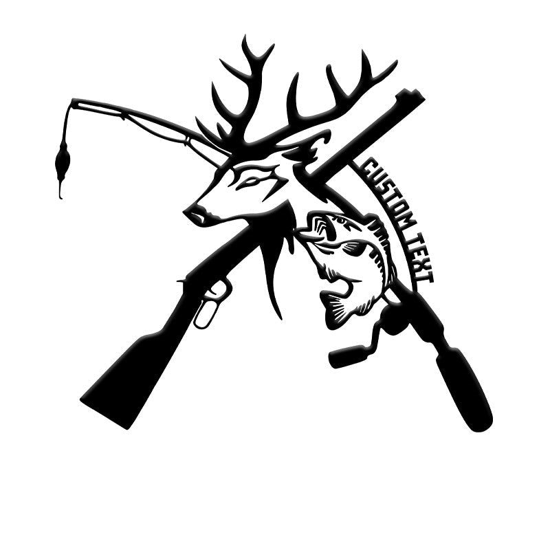 Hunting rifle-gun and Fishing rod metal wall art, Perfect monogram