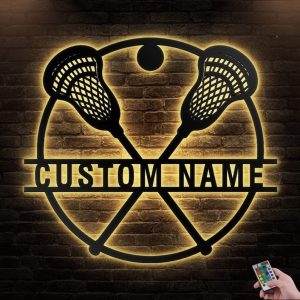 Custom Lacrosse Sticks Metal Wall Art With Led Lights Custom 
