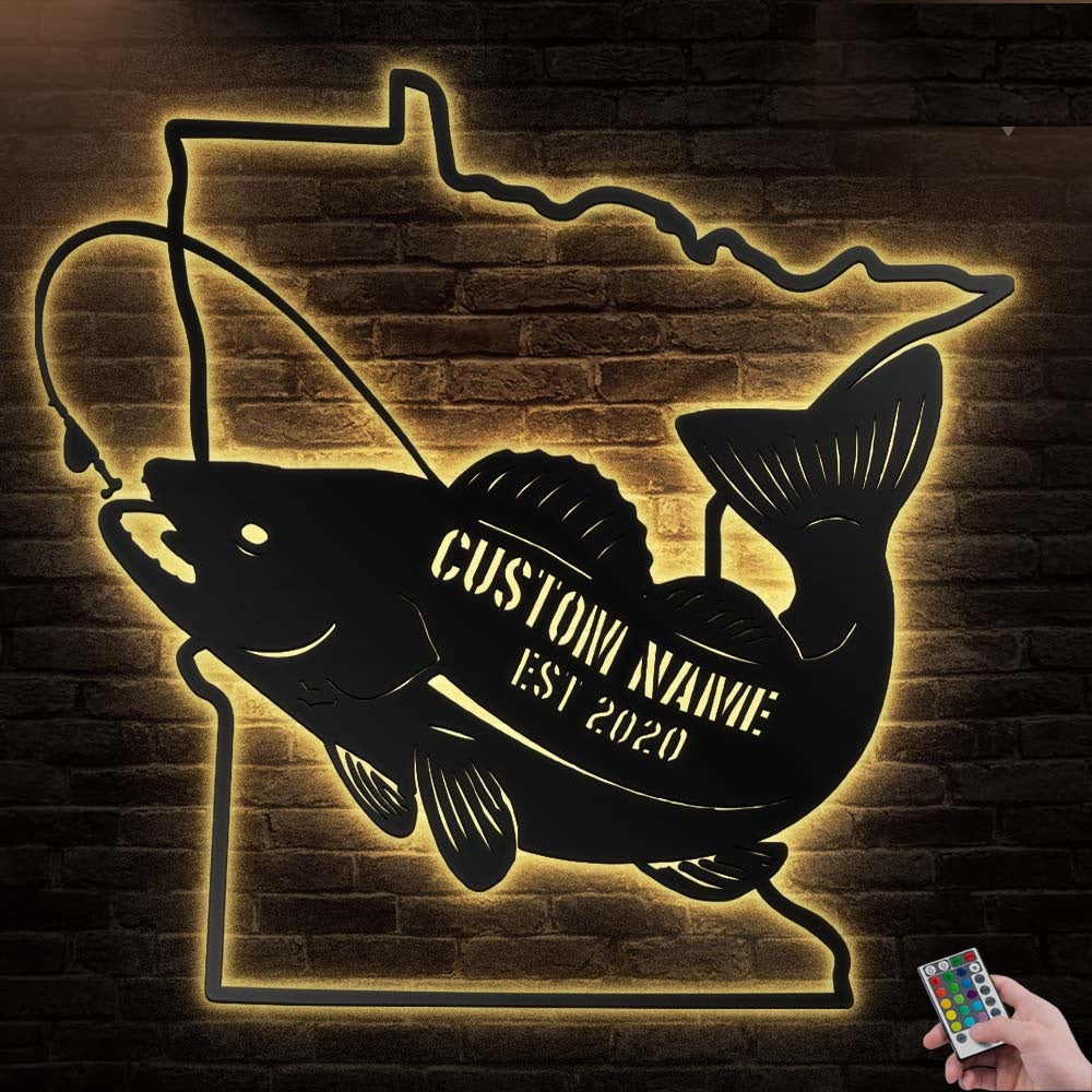 Custom Bass Fishing Minnesota Sate Afcultures RGB Led Lights Metal Wall  Art, Personalized Minnesotan Name Sign Decoration For Room, City Outdoor  Home Decor Gift - Afcultures- Signage Making Company