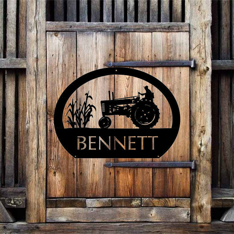 Farm Sign With Corn stalks and Old John Deere Tractor Personalize Metal  Wall Art - Afcultures- Signage Making Company